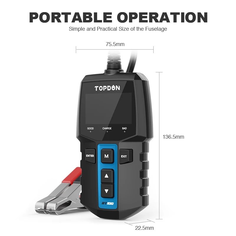 TOPDON BT100 – Tester baterii auto 12V, compact și fiabil TOPDON BT100 – Tester baterii auto 12V, compact și fiabil