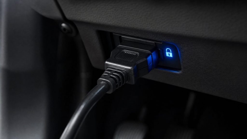 Priză OBD2 cu conector și acces restricționat