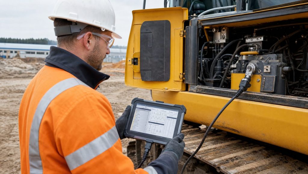 Diagnoză pe utilaj de construcții cu tabletă profesională