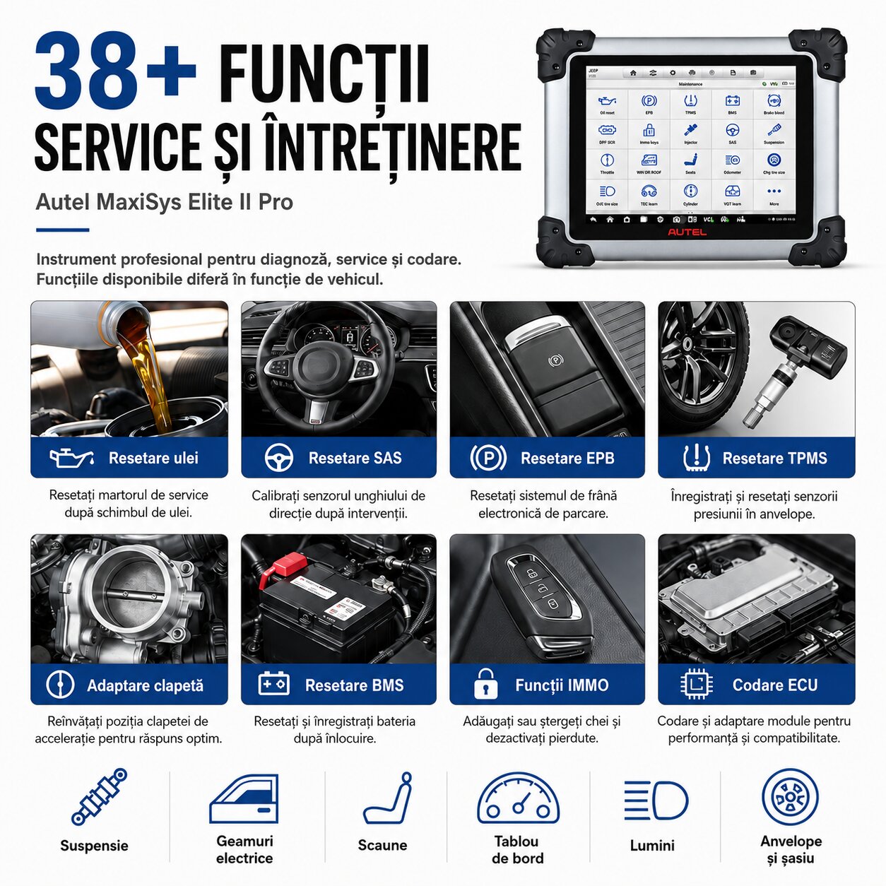 Funcții service și întreținere Autel MaxiSys Elite II Pro