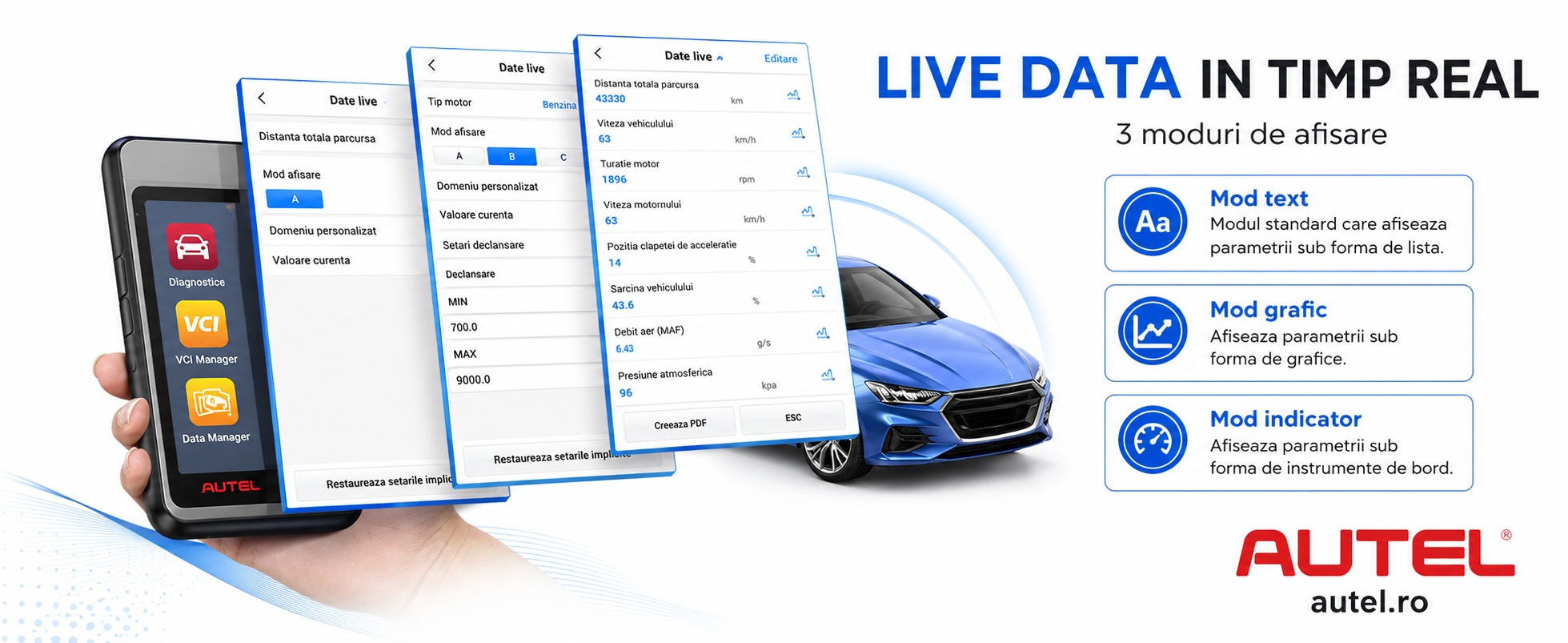Autel MD906 Pro afisare date live si grafice diagnoza auto