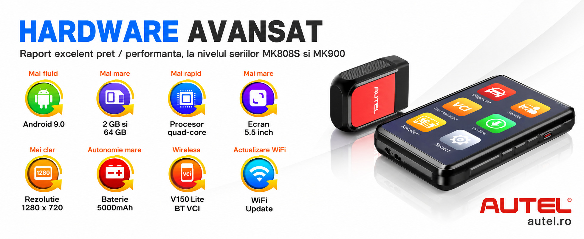 Specificatii hardware Autel MaxiDiag MD906 Pro Android 9 Bluetooth