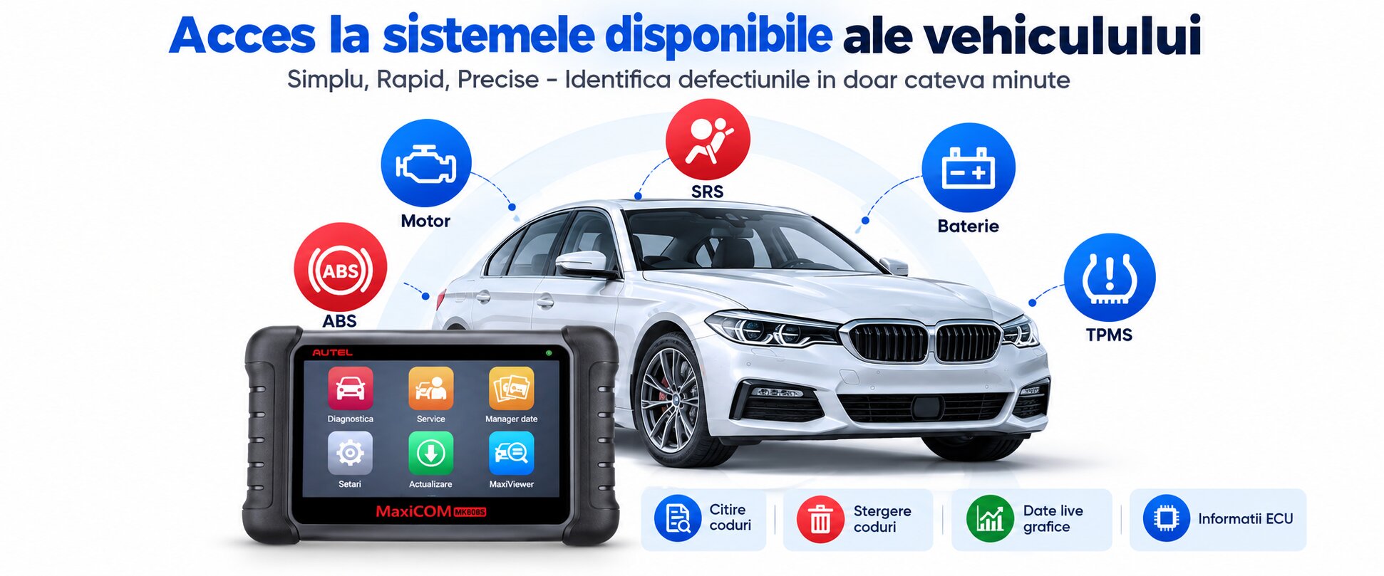 Autel MaxiCOM MK808S acces la sistemele electronice ale vehiculului