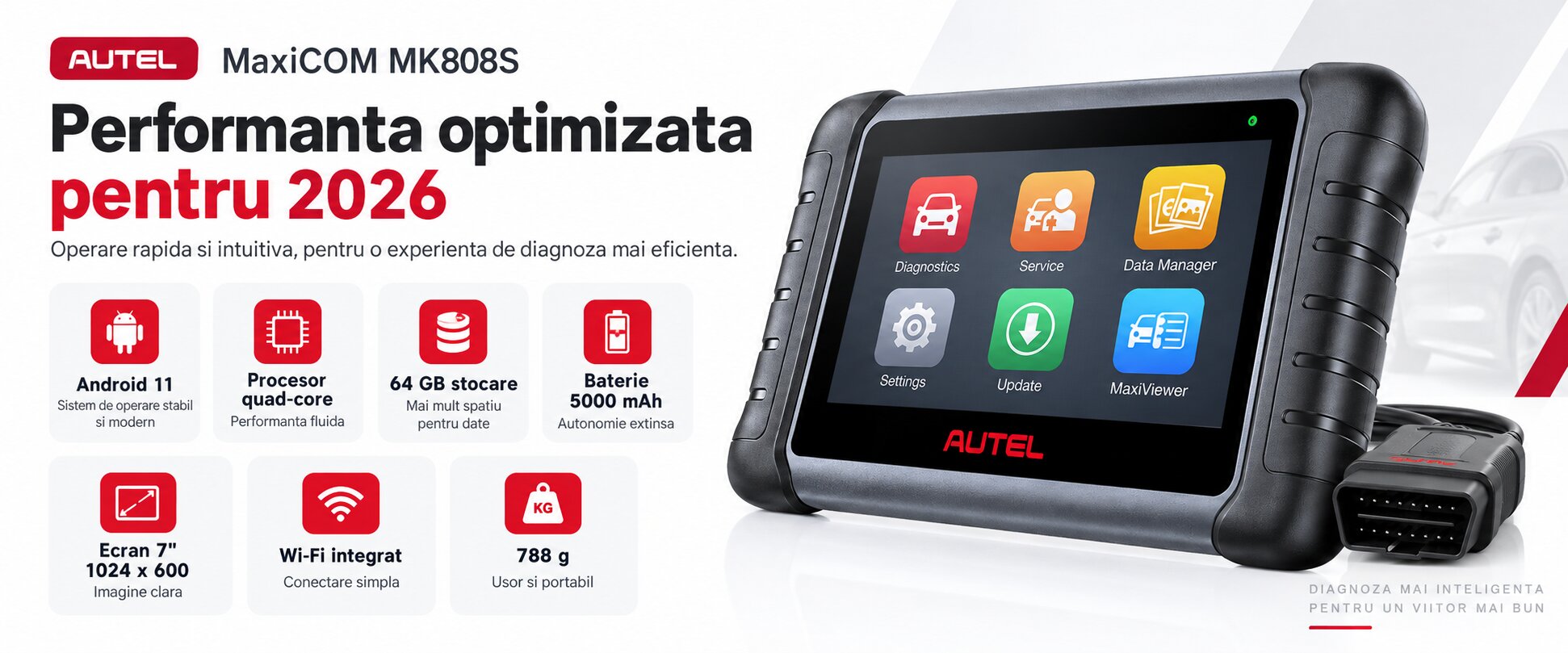 Autel MaxiCOM MK808S cu Android 11 ecran 7 inch si 64 GB stocare