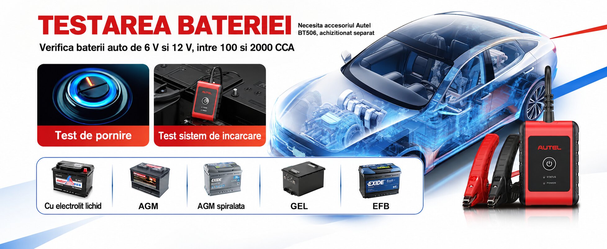 Testare baterie cu Autel MK906S PRO și BT506 opțional
