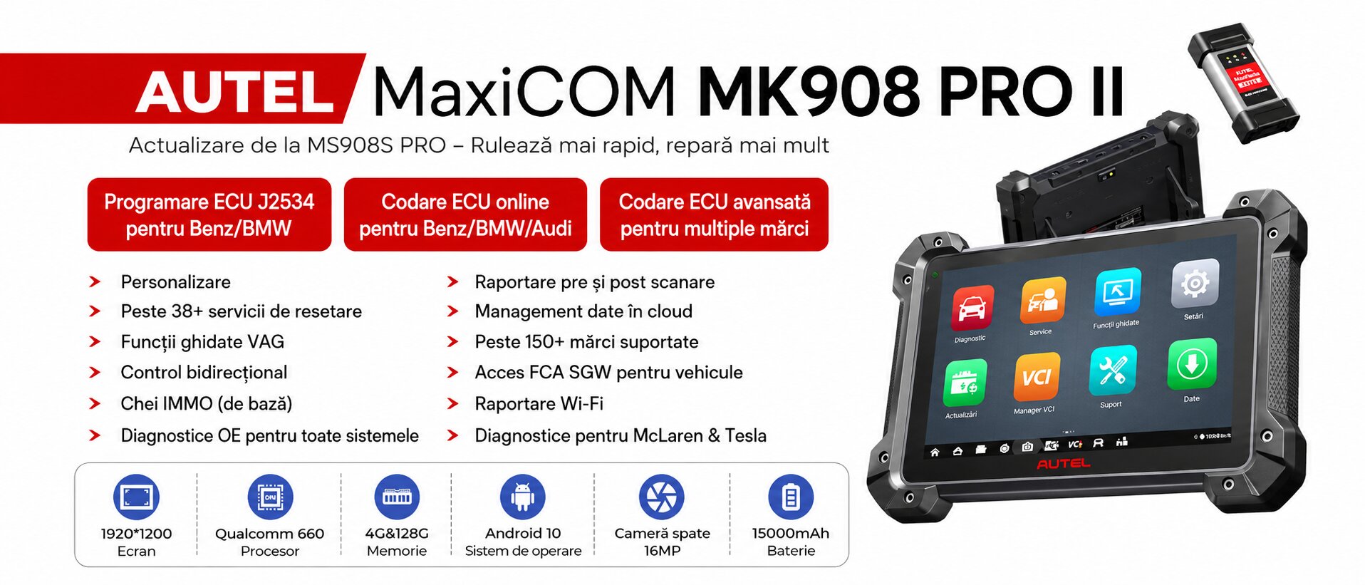 Autel MaxiCOM MK908 PRO II tester diagnoza auto cu MaxiFlash Elite