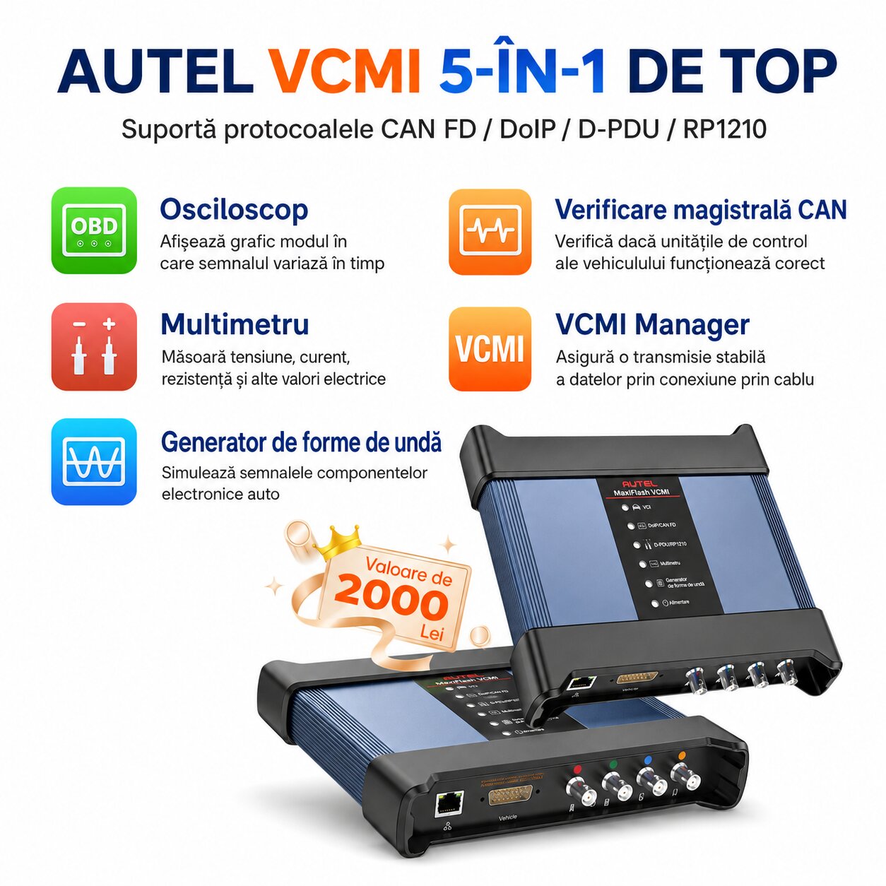 Modul MaxiFlash VCMI 5-in-1 cu CAN FD si DoIP