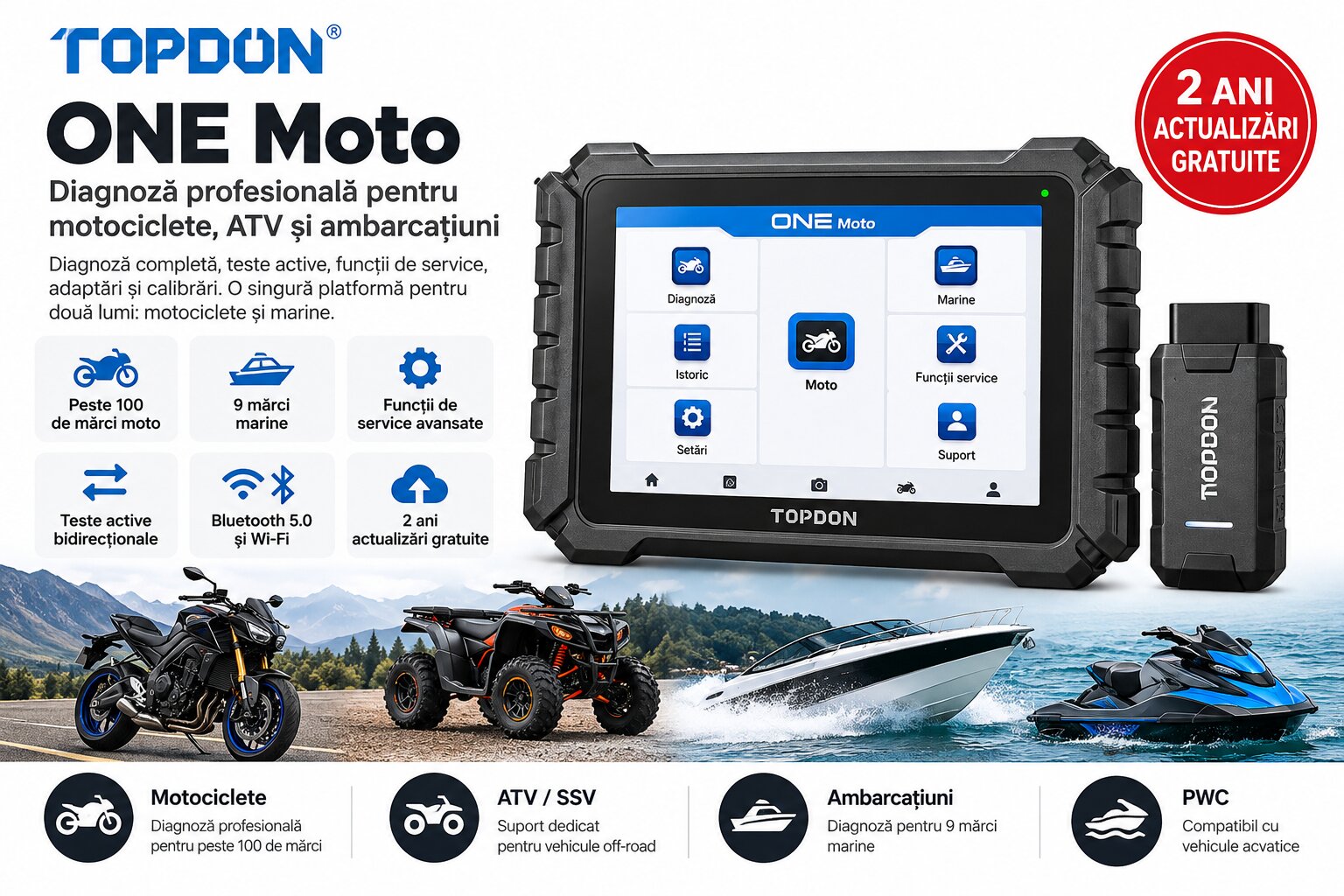 Diagnoza completa TOPDON ONE Moto motociclete ATV SSV si ambarcatiuni