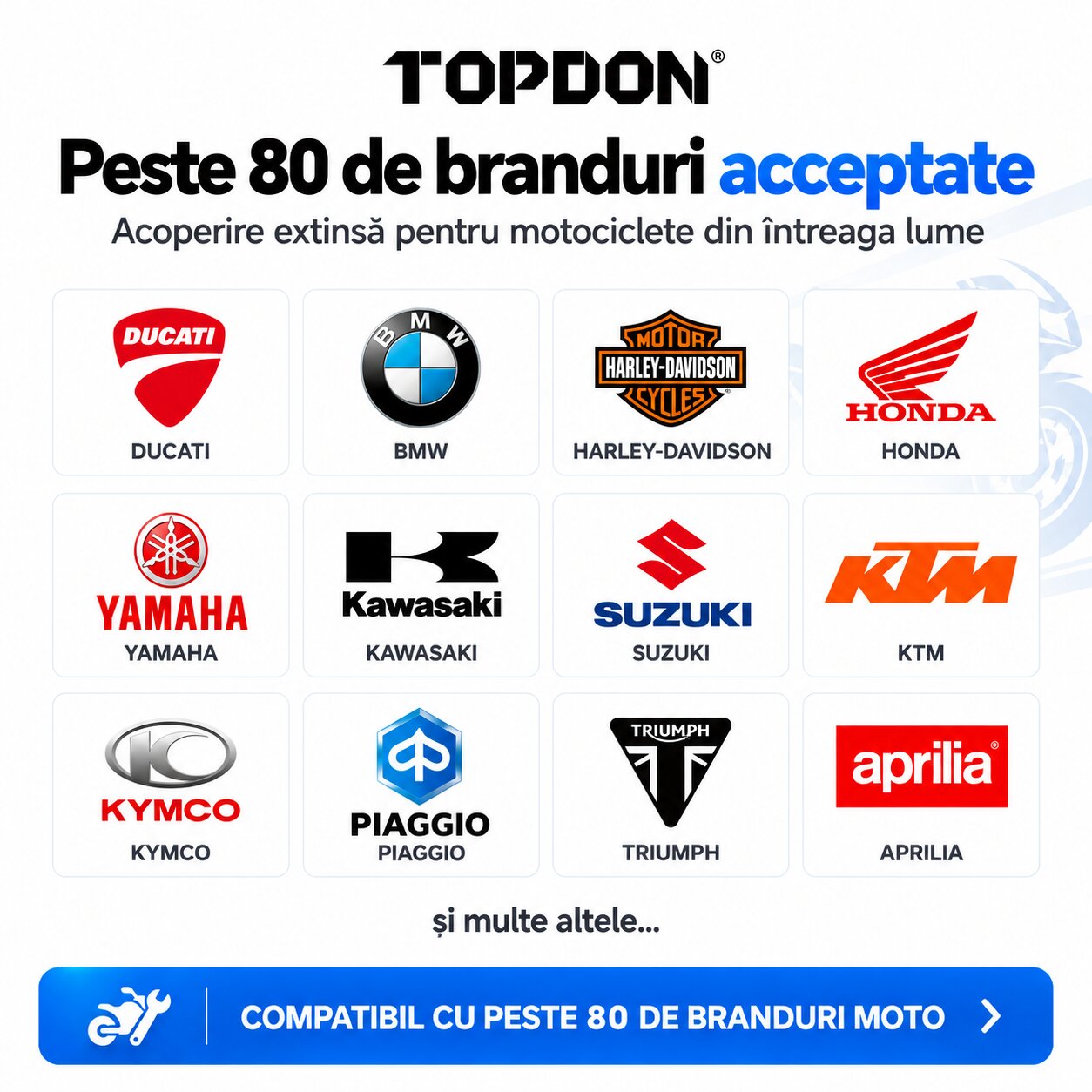 Peste 80 de marci compatibile TOPDON UltraDiag Moto
