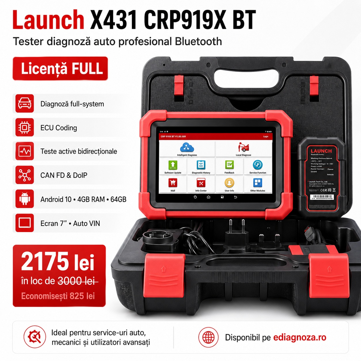 Launch X431 CRP919X BT tester auto Bluetooth cu ECU Coding pentru service