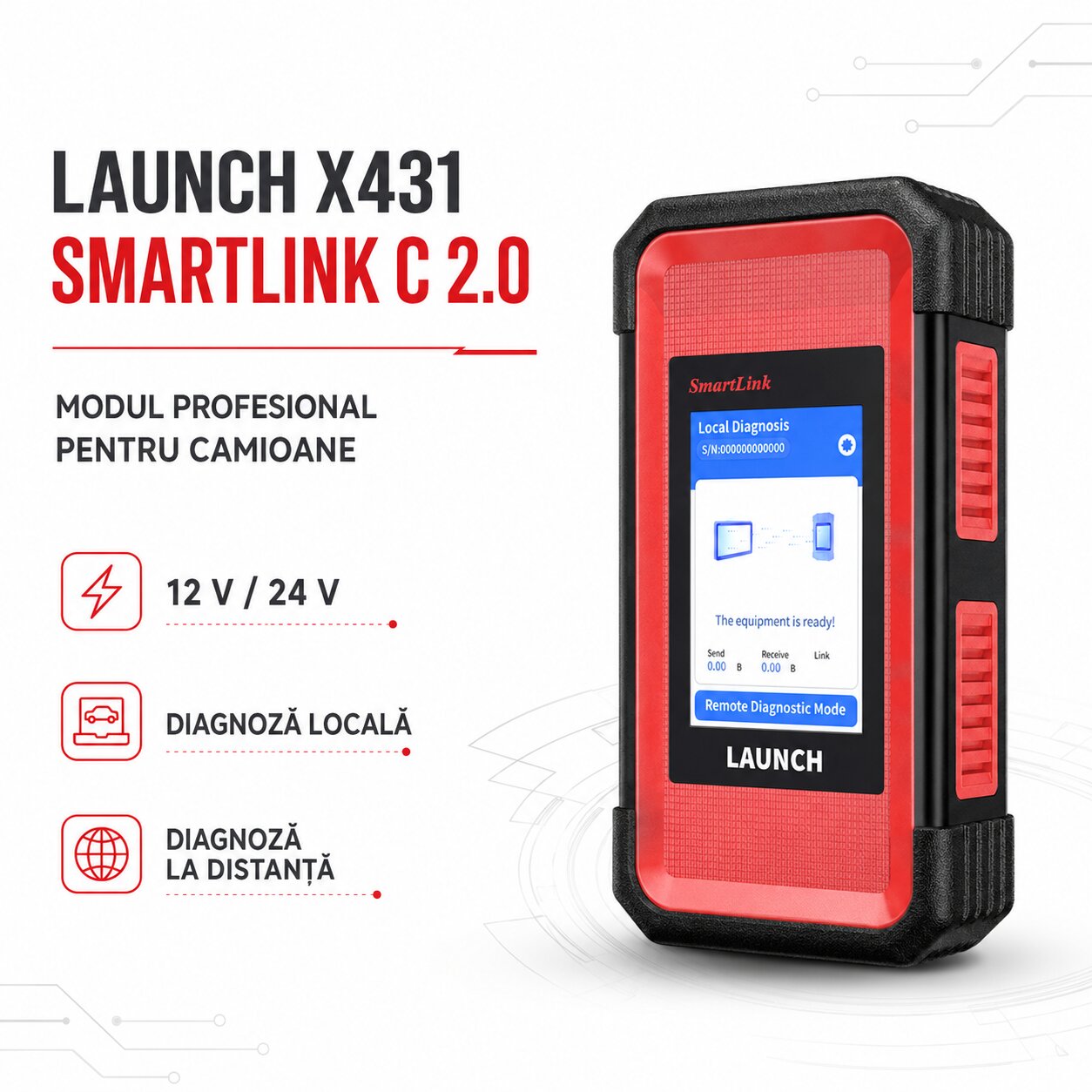Launch X431 SmartLink C 2.0 modul diagnoză camioane 12V și 24V