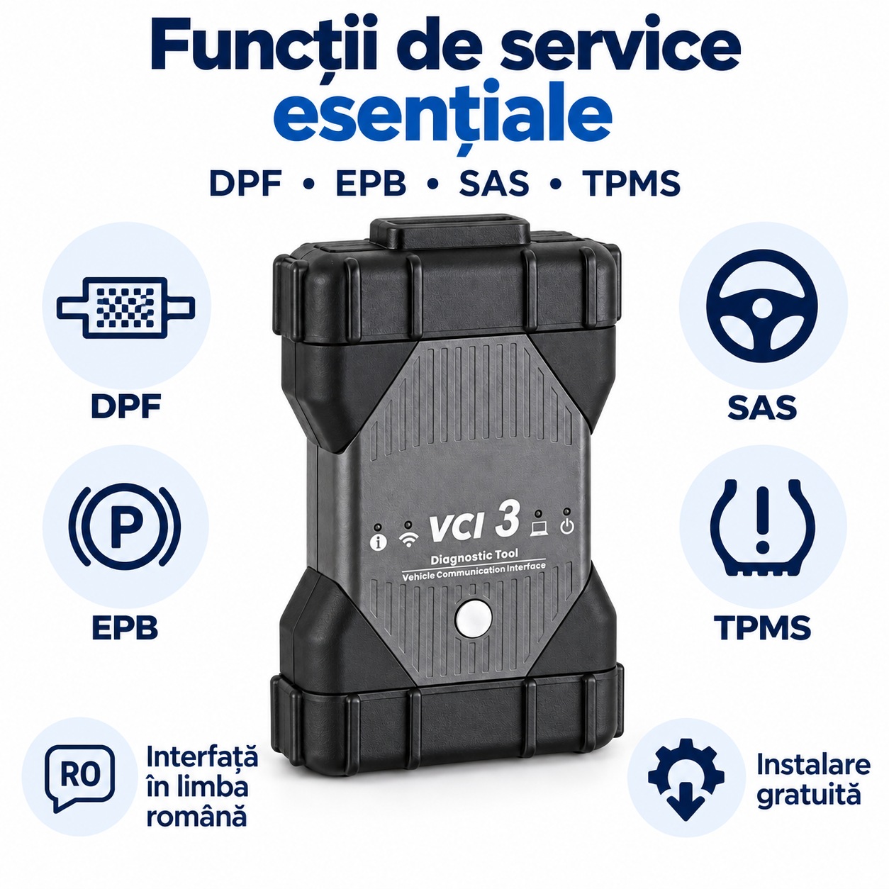 Functii de service VCI 3 pentru Renault si Dacia: DPF, frana de parcare, SAS, TPMS