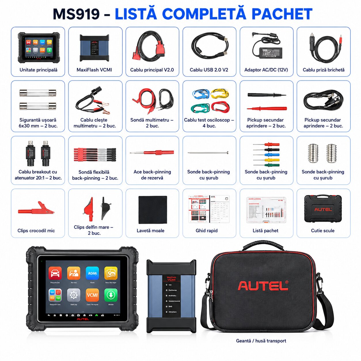 Lista completa a pachetului Autel MaxiSYS MS919