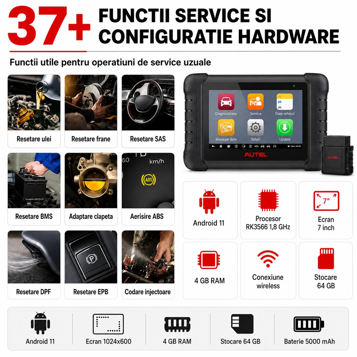 Autel MaxiPRO MP808 BT PRO functii service si specificatii hardware