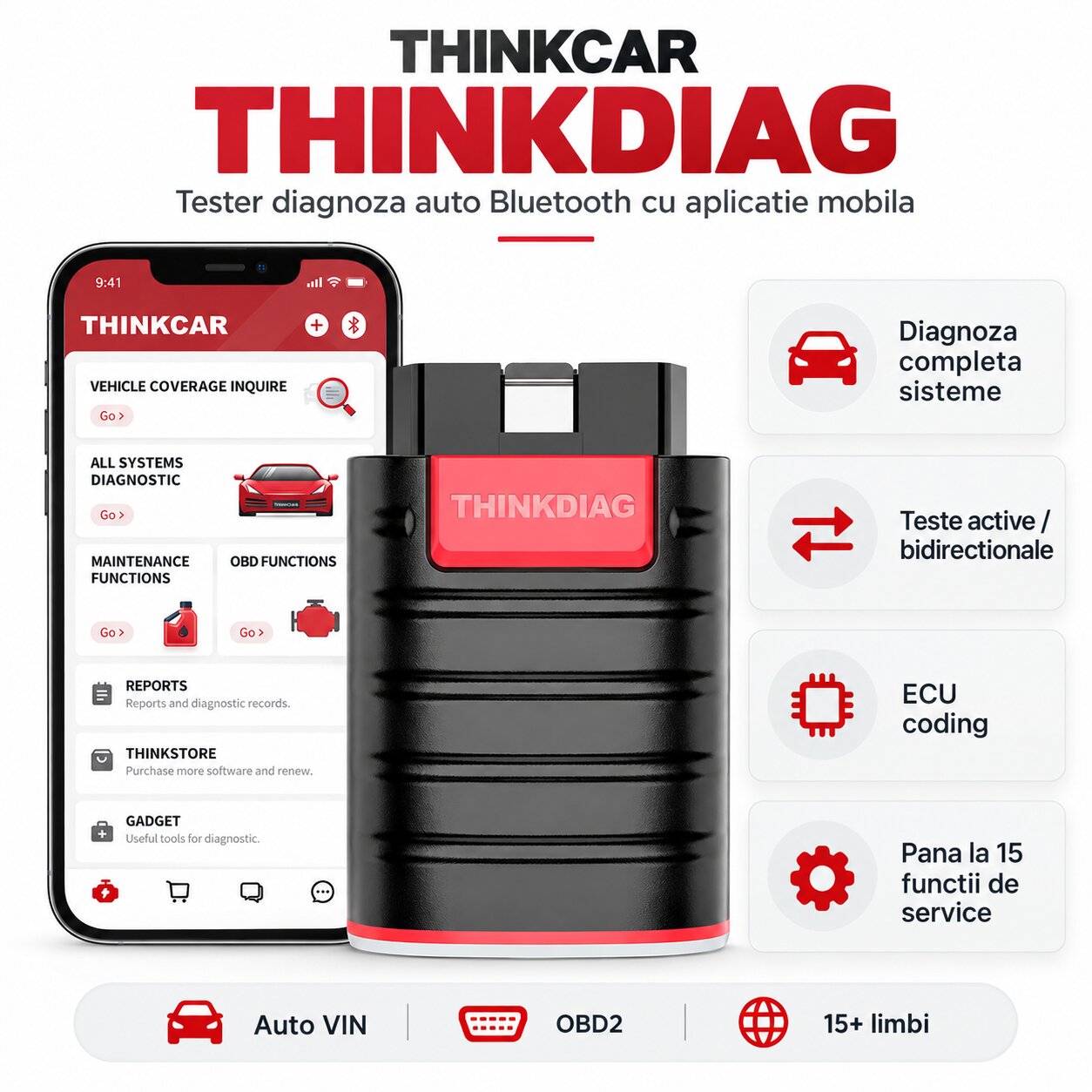 ThinkCar ThinkDiag tester diagnoza auto Bluetooth cu aplicatie mobila pentru Android si iOS