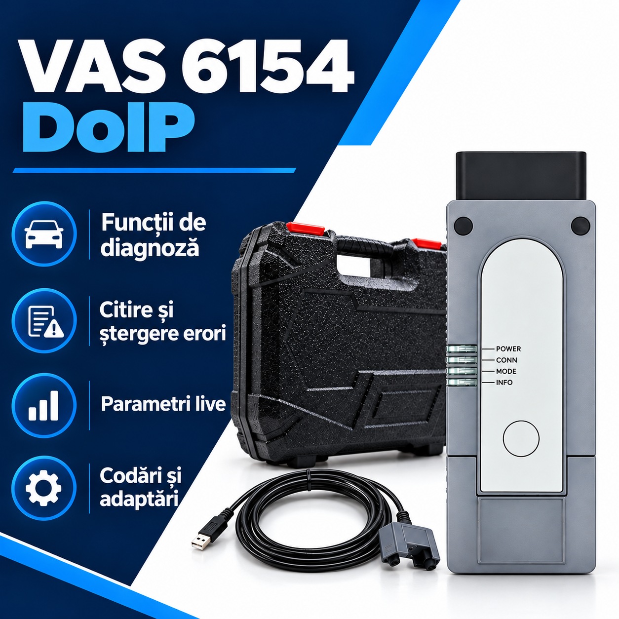 Functii VAS 6154 DoIP: diagnoza, citire si stergere erori, parametri live, codari si adaptari